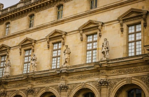 Row of Statues on the Facade of The Louvre