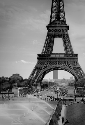Partial View Eiffel Tower black and white